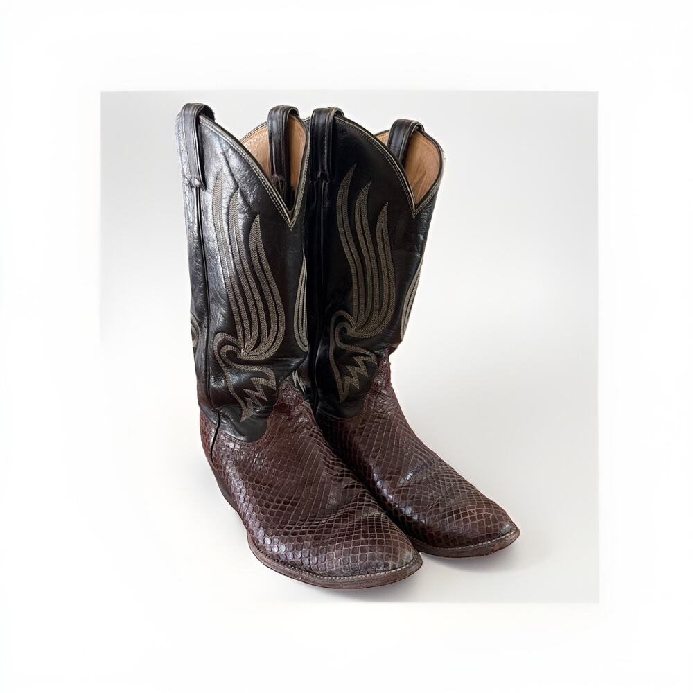 Vintage Tony Lama Style 8116 Exotic Brown Black Snakeskin Western Boots 8.5 D US